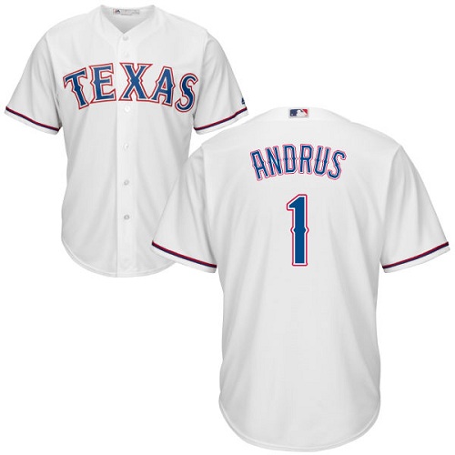 Rangers #1 Elvis Andrus White Cool Base Stitched Youth MLB Jersey - Click Image to Close